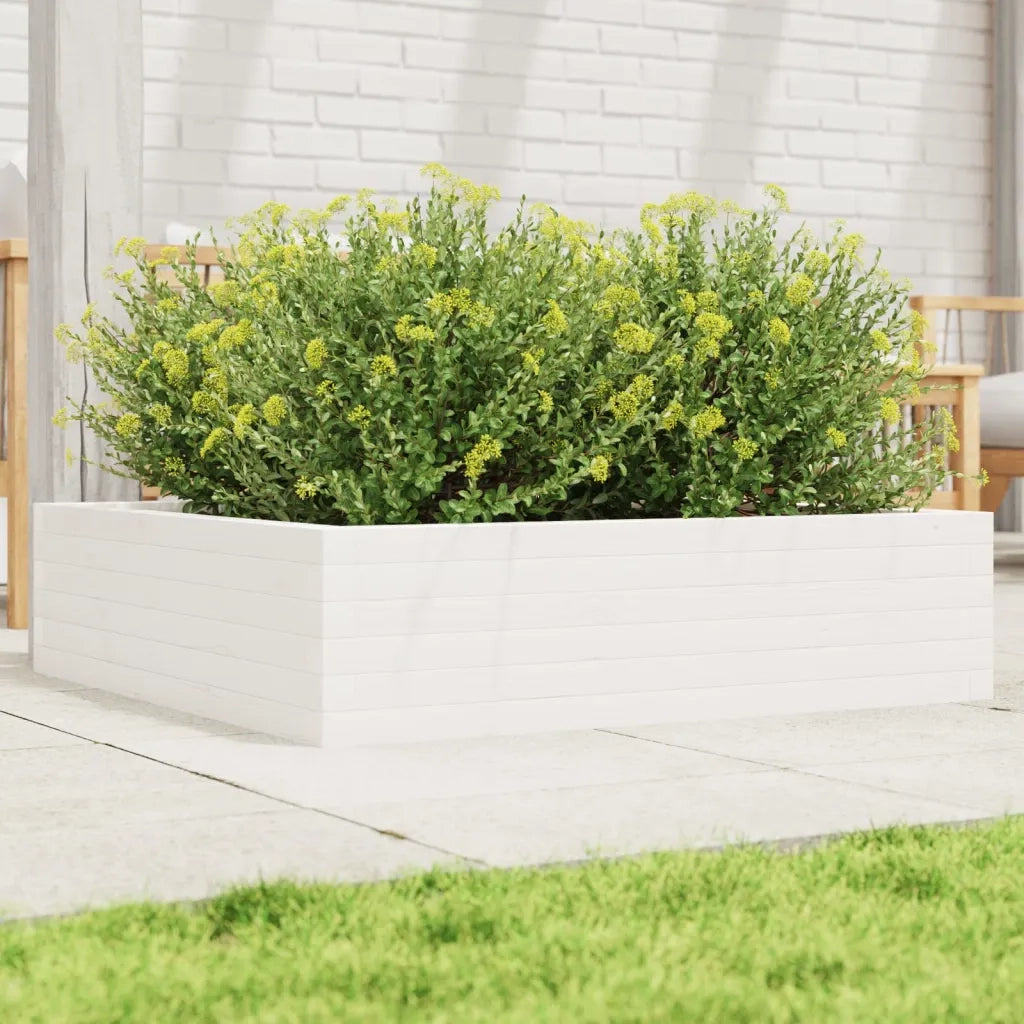 Fioriera da Giardino-Vaso da Esterno Bianca 90x90x23 cm Legno Massello di Pino
