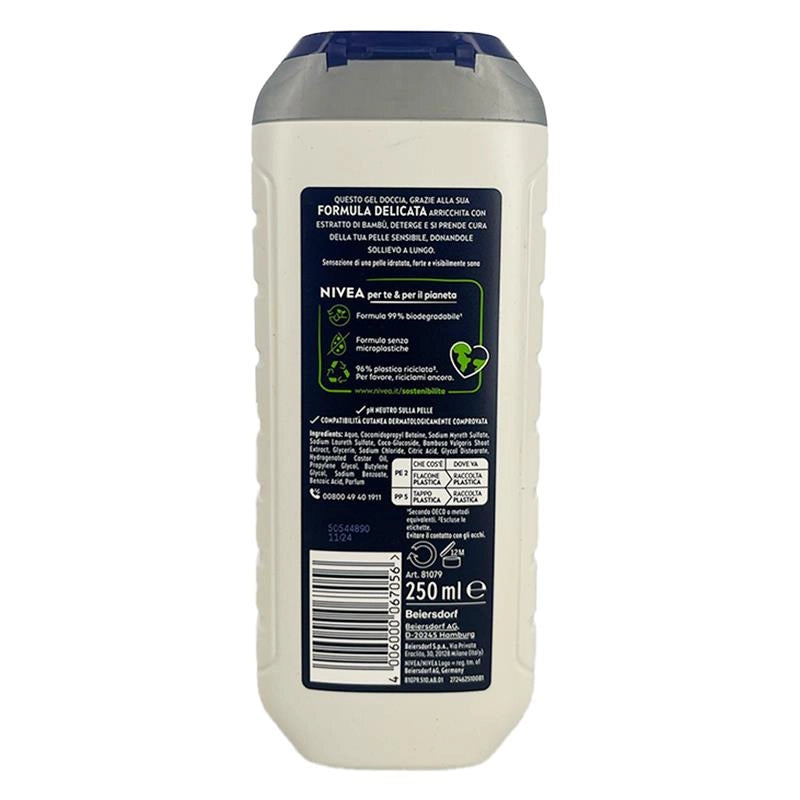 NIVEA MEN SENSITIVE GEL DOCCIA 3 IN 1 CON ESTRATTO DI BAMBOO FORMULA DELICATA PH NEUTRO SULLA PELLE 250 ML