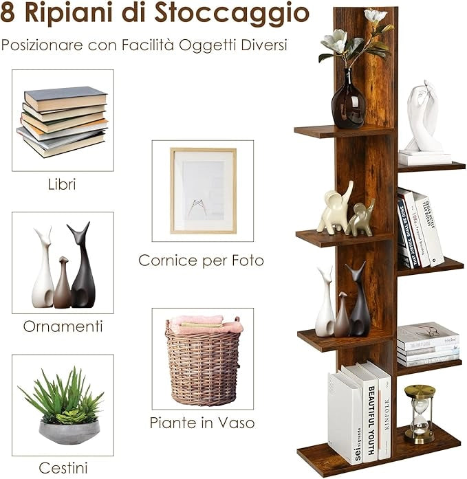 Scaffale in Legno per Libri, 6 Livelli, Libreria da Terra multiuso per Soggirno Ufficio Balcone, Ideale per per Soggirno Ufficio Balcone, 50 x 20 x 141,5 cm (Marrone)