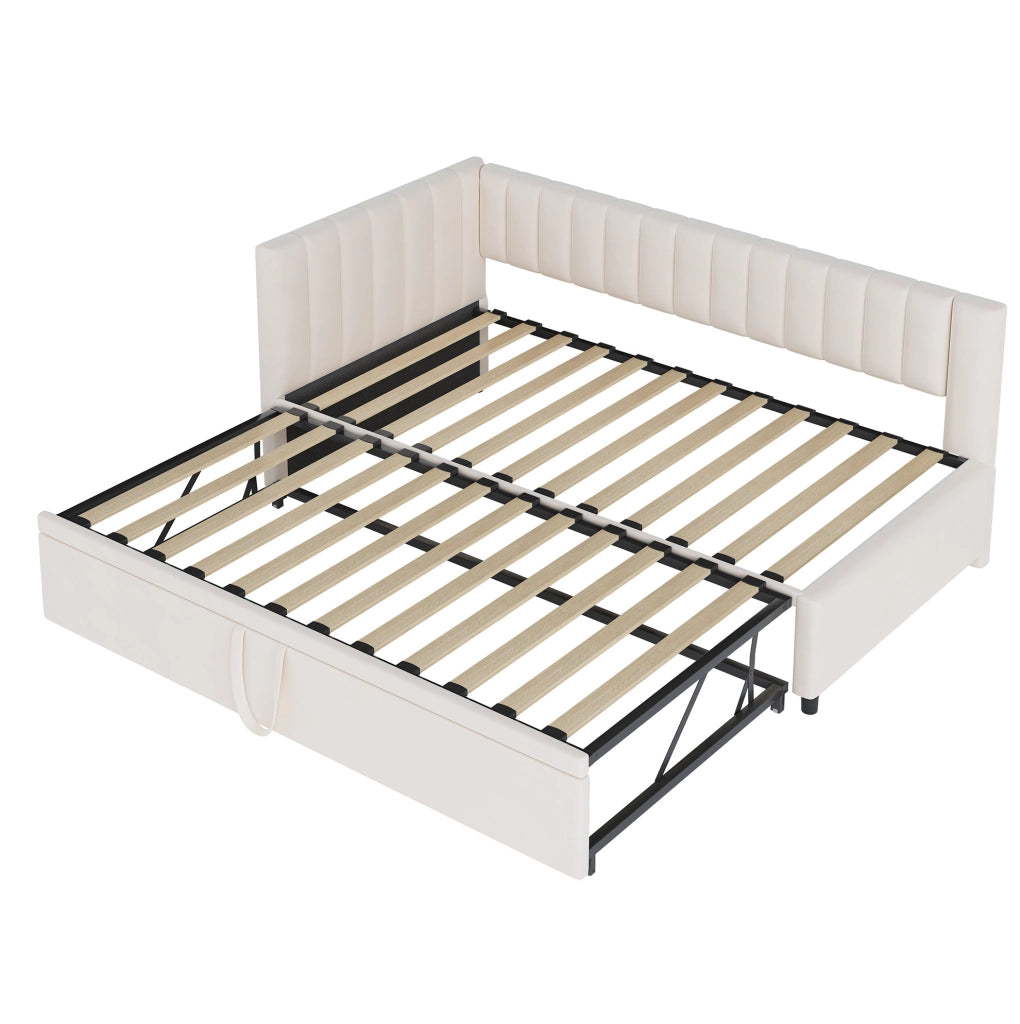 LETTO SOFA L-Forma Estraibile 90x200 cm Velluto Beige
