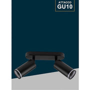 Trade Shop - Applique Plafoniera Orientabile Da Soffitto Parete 2 Diffusori Lampada Gu10 Ts-2 - Nero