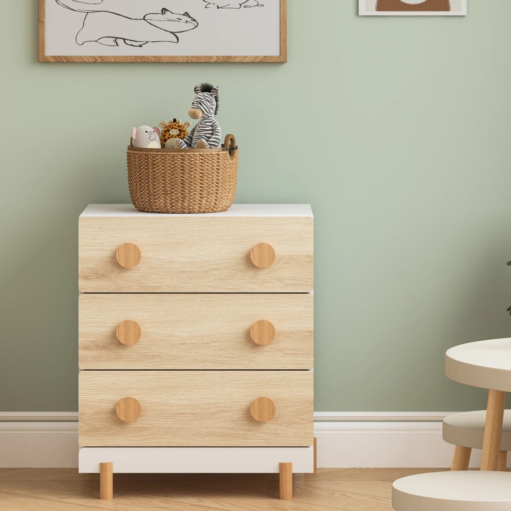 Cassettiera Vaarentaa per Cameretta con 3 Cassetti 66x55x41 cm - Bianco/Effetto Rovere [en.casa]