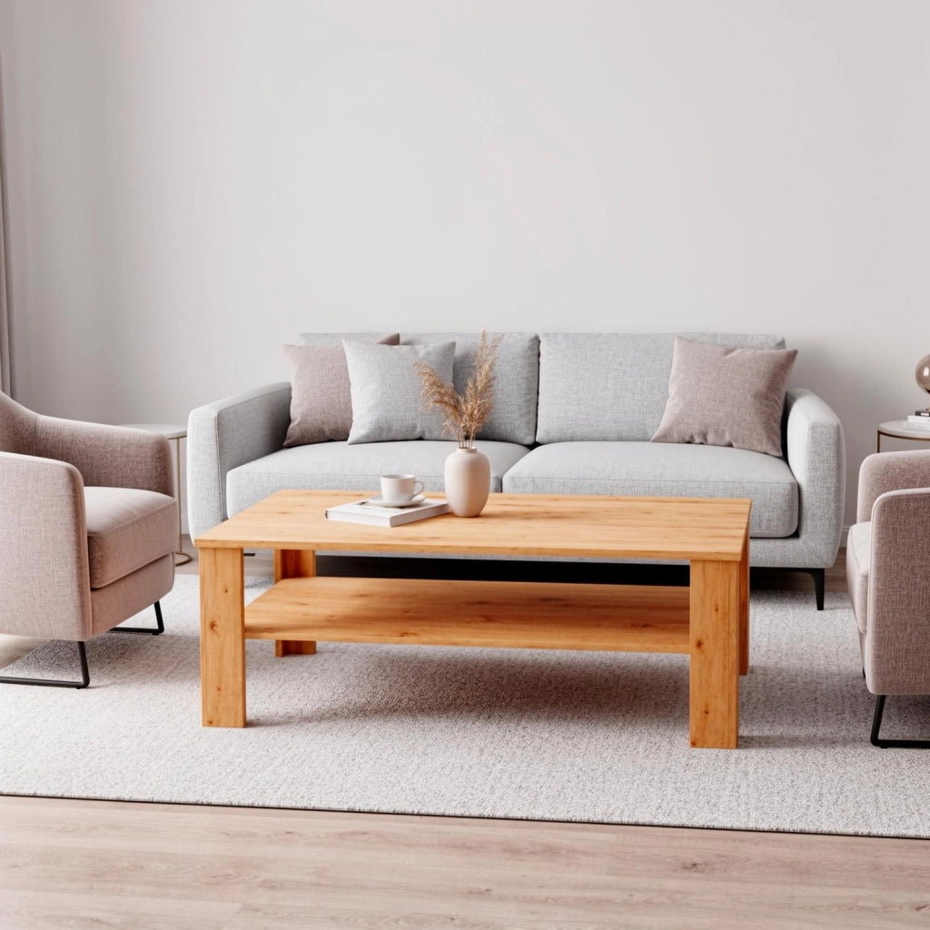 Tavolino Da Caffè Tavolo Basso Con Ripiano Inferiore E Vano A Giorno Design Minimal Stile Nordico Per Salotto Soggiorno Zona Living Struttura Resistente Rovere Naturale