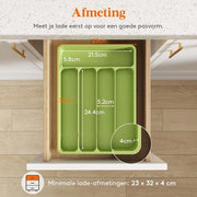 Organizzatore per la Cucina - Classificazione per la Cassetta - Organizzatore Compacto per la Cassetta della Cucina - Supporto per Cassetta in Plastica - Posate e Forchette - 5 Cestelli - Verde