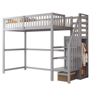 LETTO A CASTELLO 90x200 cm in legno grigio con scala e armadietto