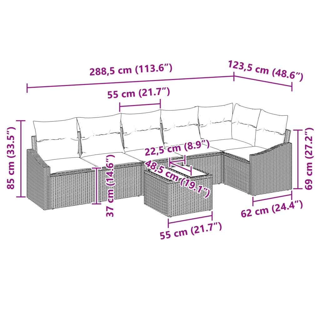 Set Divano da Giardino con cuscini 7 Pezzi Rattan Policarbonato Nero