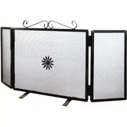 Parascintille per Camino in Ferro Battuto, Artigianale, Nero, con 2 Ante Laterali, Stile Classico, Protezione per Caminetto (61cm + (16cm x 2 antine)60cm h)