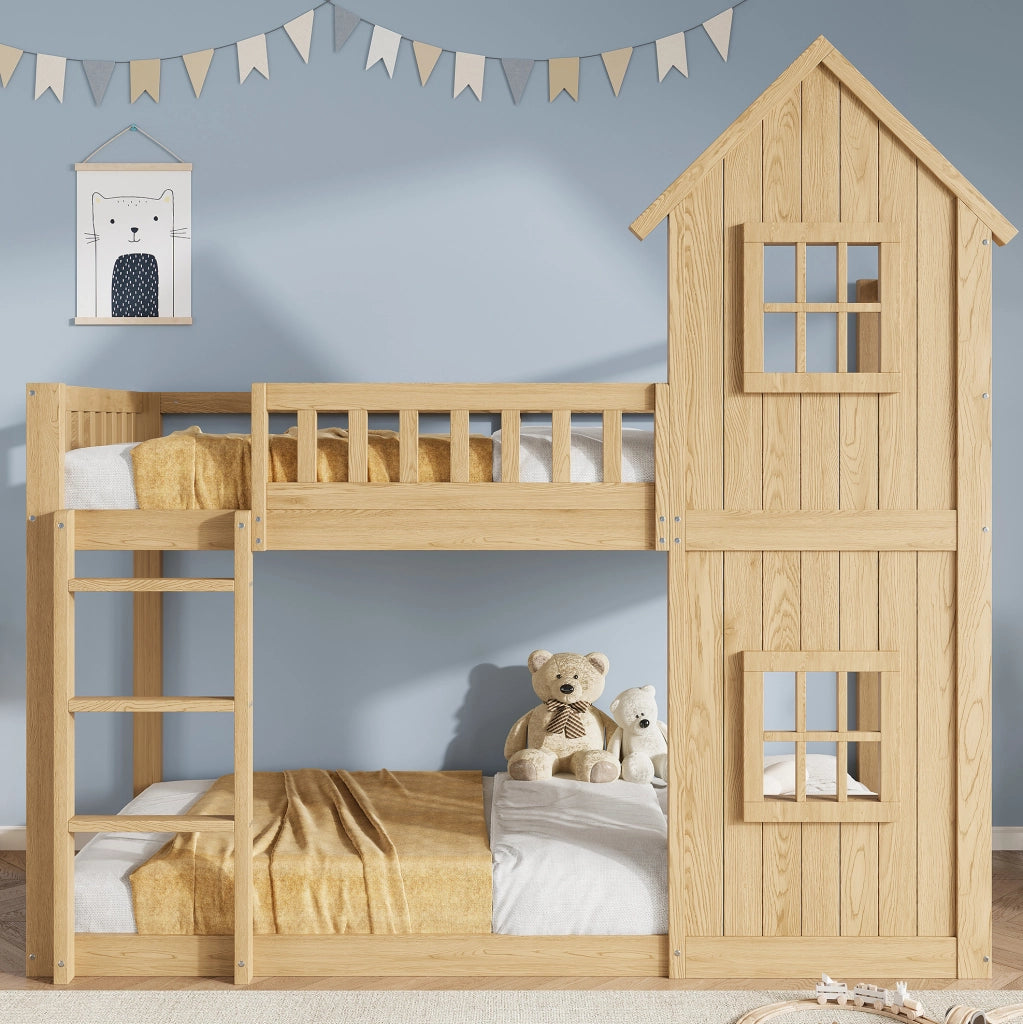 Letto a castello per bambini a casetta 90x200 cm naturale