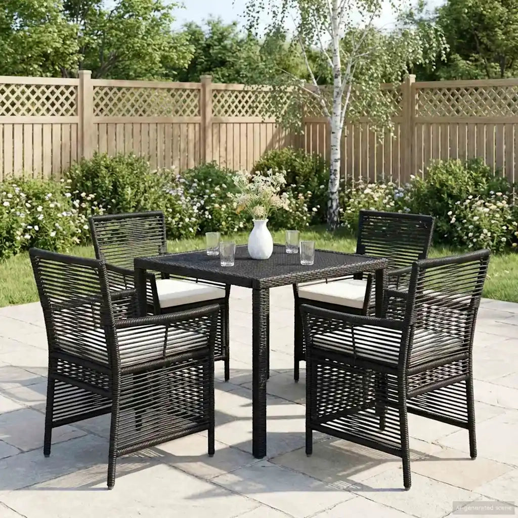 Sedia da esterno con cuscino 4 pcs Nero e Crema polyrattan 42026689