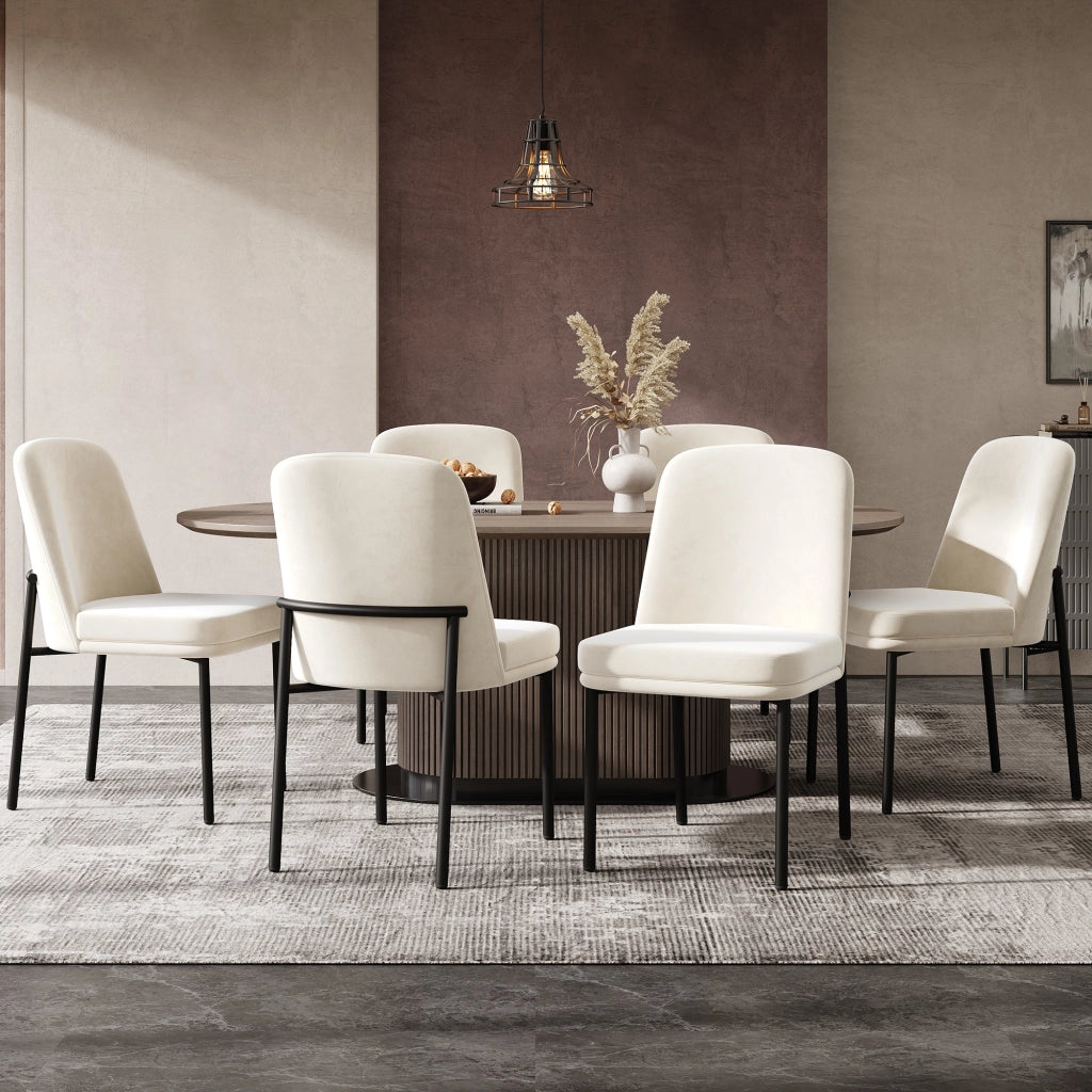 Sedie da sala da pranzo 6 pezzi con seduta imbottita e struttura in metallo, stile moderno minimalista, in velluto beige