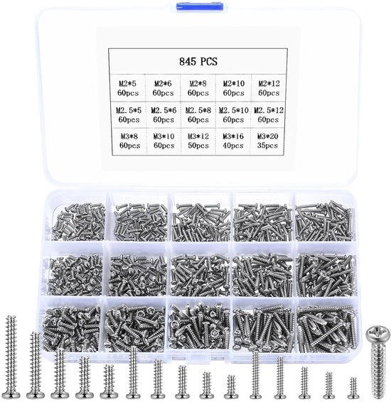 Set di viti 845 pezzi | Viti autoalimentanti | Viti in legno per plastica legno metallo