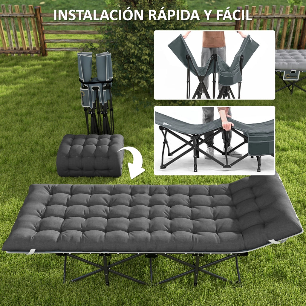 Letto Pieghevole da Campeggio con Materasso ¨C zephmum ¨C Grigio Scuro 186x68x37 cm