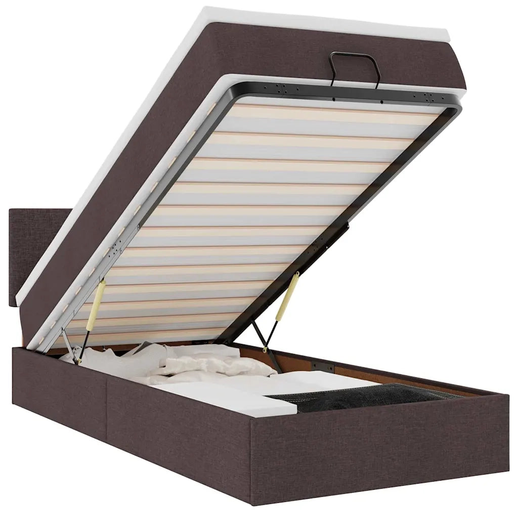 Pouf Letto con Materasso e LED Marrone Scuro 90x200 cm Tessuto 3312197