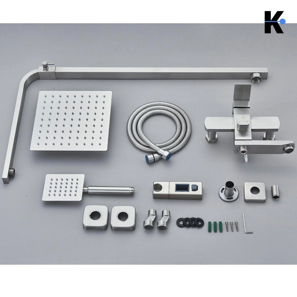 LANA | Set pioggia Premium in acciaio inox spazzolato argento | Miscelatore doccia di design | Miscelatore doccia completo di doccetta