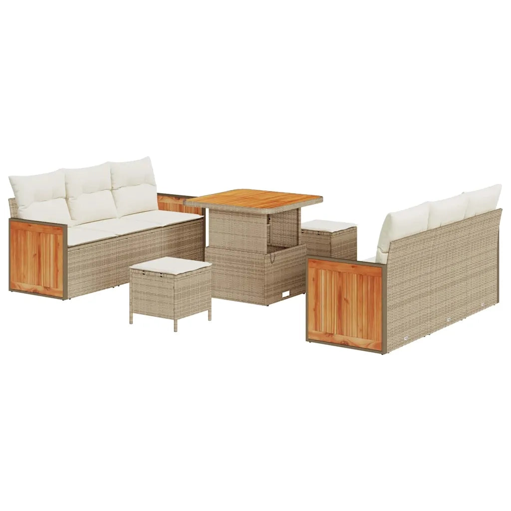 Set Divano da Giardino 11 pcs Beige e Crema polyrattan
