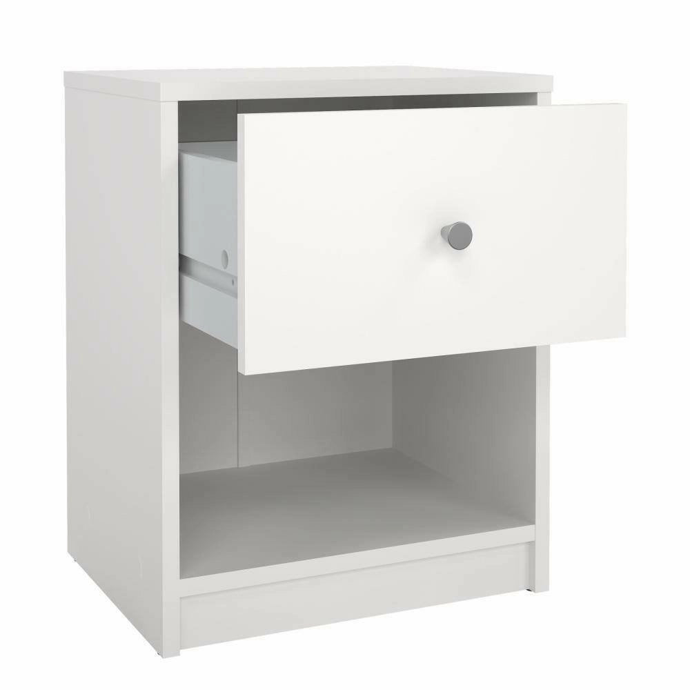 Comodino Kastri, Comò basso, Tavolino da notte, Mensola da letto, 38x30 h48 cm, Bianco
