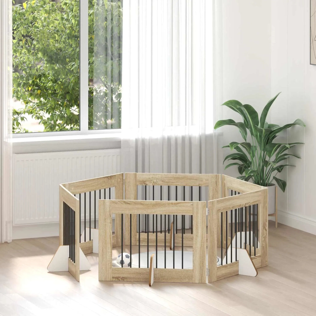 Cancello per cani con supporti 6 pcs Rovere Sonoma 80 x 60 cm 892140