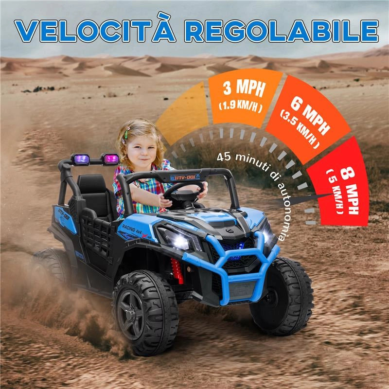 MACCHINA ELETTRICA PER BAMBINI 24V A 2 POSTI CON TELECOMANDO E 3 VELOCITÀ ETÀ 3-8 ANNI BLU