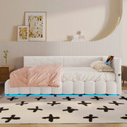 Letto singolo contenitore 90×200 cm con LED; USB e Type-C; senza materasso; bianco