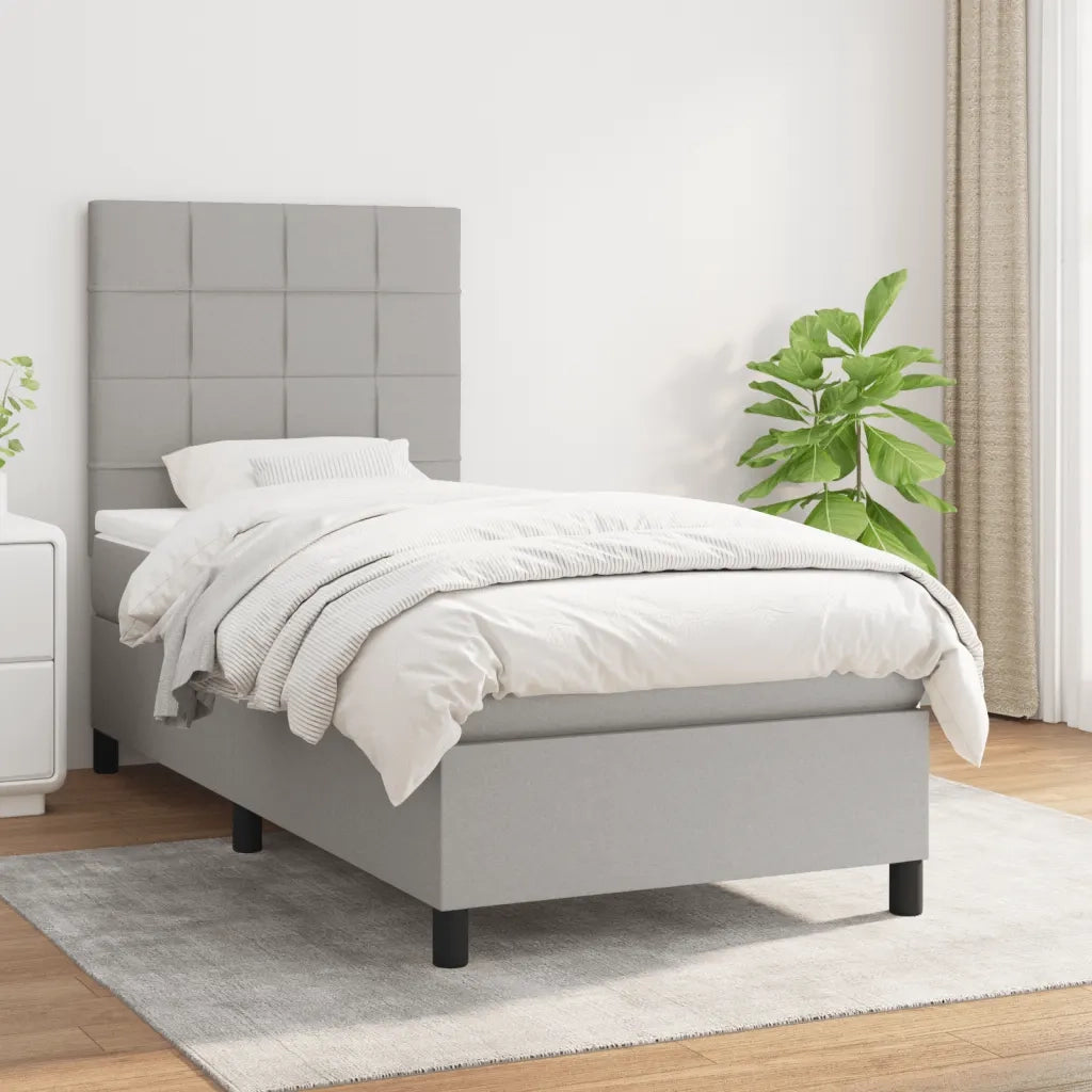 Letto singolo | Letto per adulti | Giroletto a Molle con Materasso Grigio Chiaro 90x190 cm Tessuto
