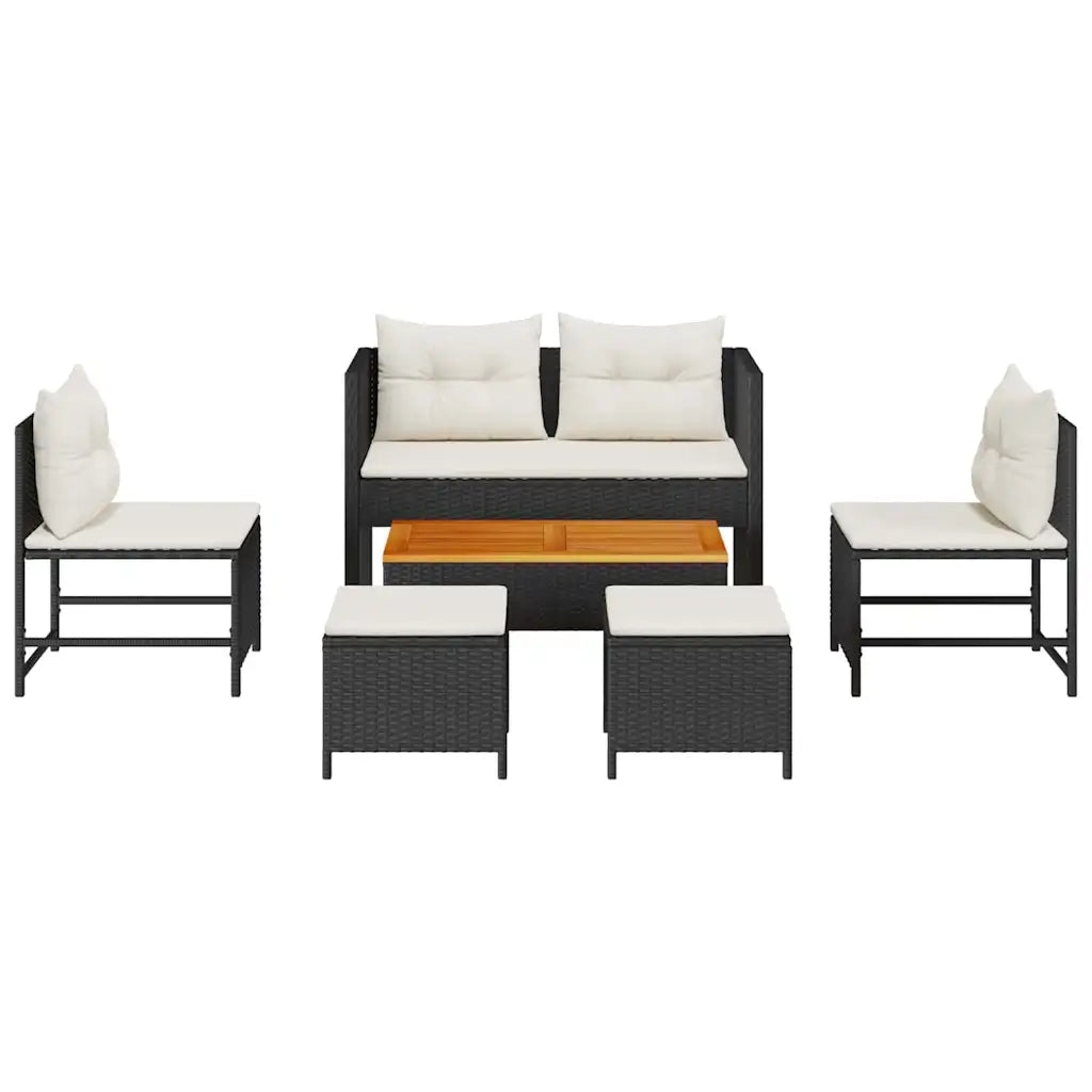 Set Divano da Giardino 6 pz-Sofa da Giardino-Divanetto da esterno Nero e Crema polyrattan