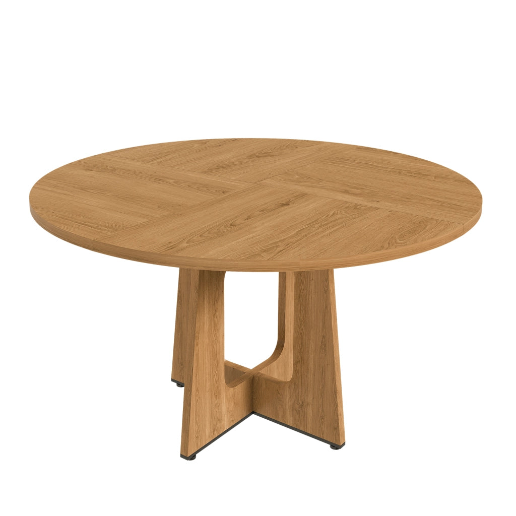 Tavolo rotondo da pranzo 120 cm in MDF effetto rovere, per 4-6 persone, altezza 76 cm