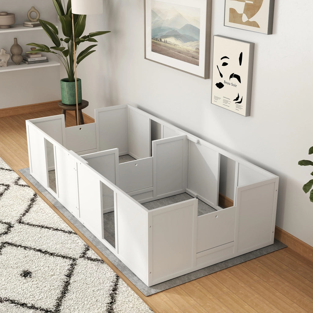 Casetta per Cuccioli Divisibile 2 Spazi Finestra Acrilica ¨C Zephmum ¨C 196x96x48 Bianco