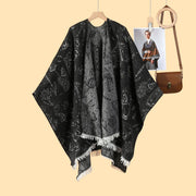 Nuovo mantello/cappotto caldo da donna in jacquard double face, stile pastorale, con spacco laterale.