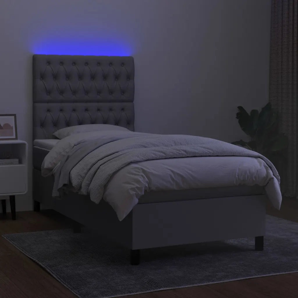 Letto a Molle Materasso e LED Grigio Chiaro 100x200 cm Tessuto 3135093