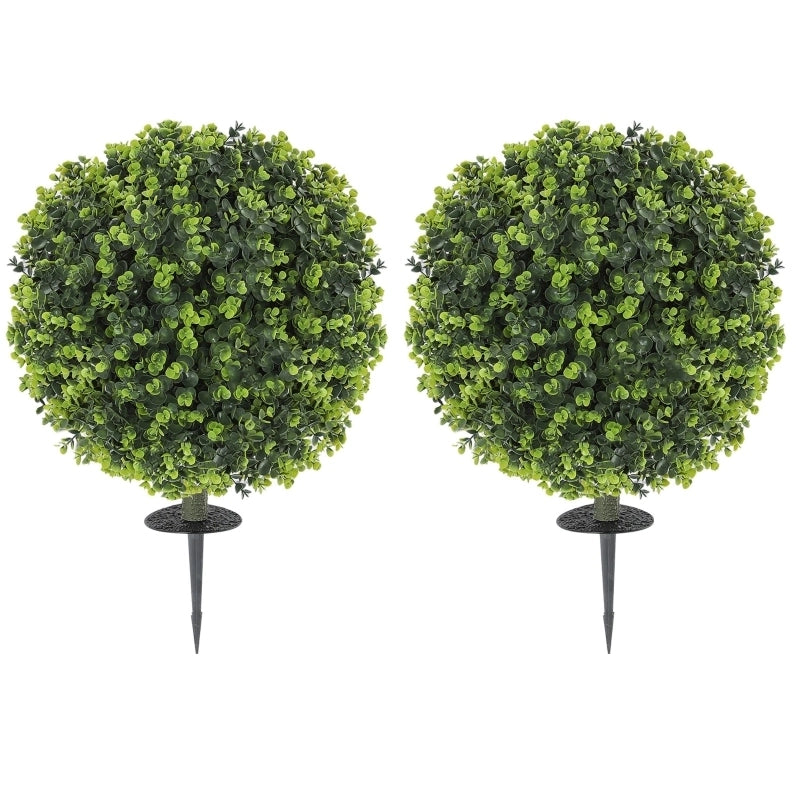 Set di 2 Piante Artificiali a Sfera di Bosso, Verde, con Asta per il Terreno, per Interni ed Esterni