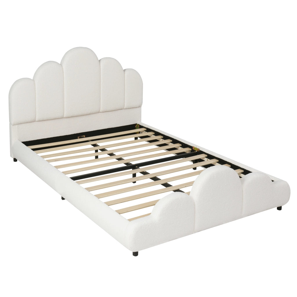 Letto per bambini imbottito 140x200 cm in bouclé beige con testiera e struttura con rete a doghe