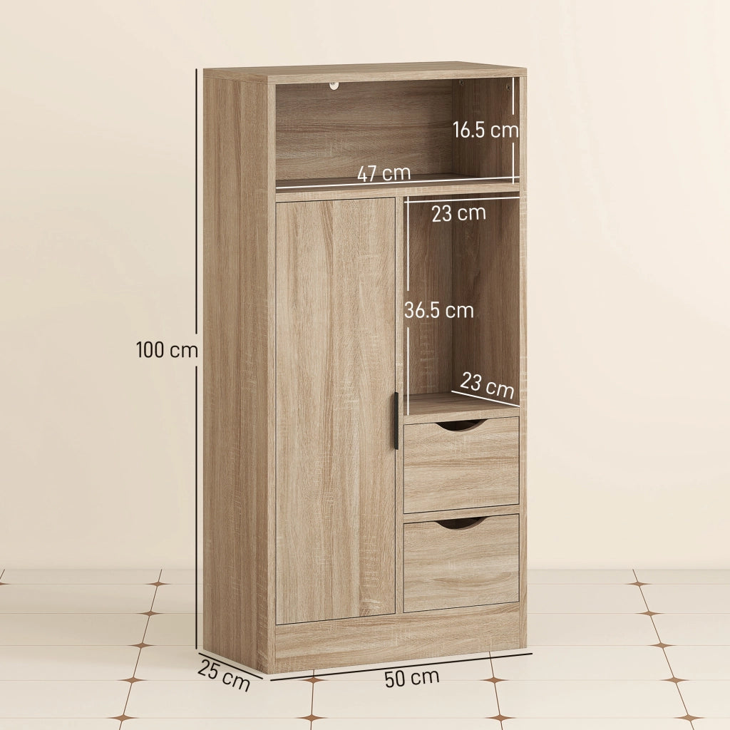 Mobile Bagno Salvaspazio Slim 50x25x100 cm con Armadietto e Cassetti in Truciolare Color Legno