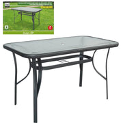 TAVOLO RETTANGOLARE DA GIARDINO CON FORO OMBRELLONE E PIANO IN VETRO - DIMENSIONI  120X70 CM