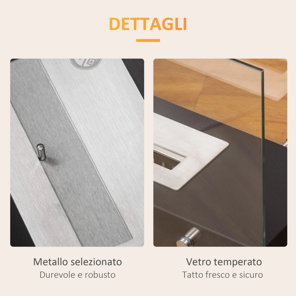 EasyComfort Camino Bioetanolo in Metallo e Vetro, 3h di Combustione con Serbatoio 1.5L e Copertura 25m², 60x26x50 cm, Nero