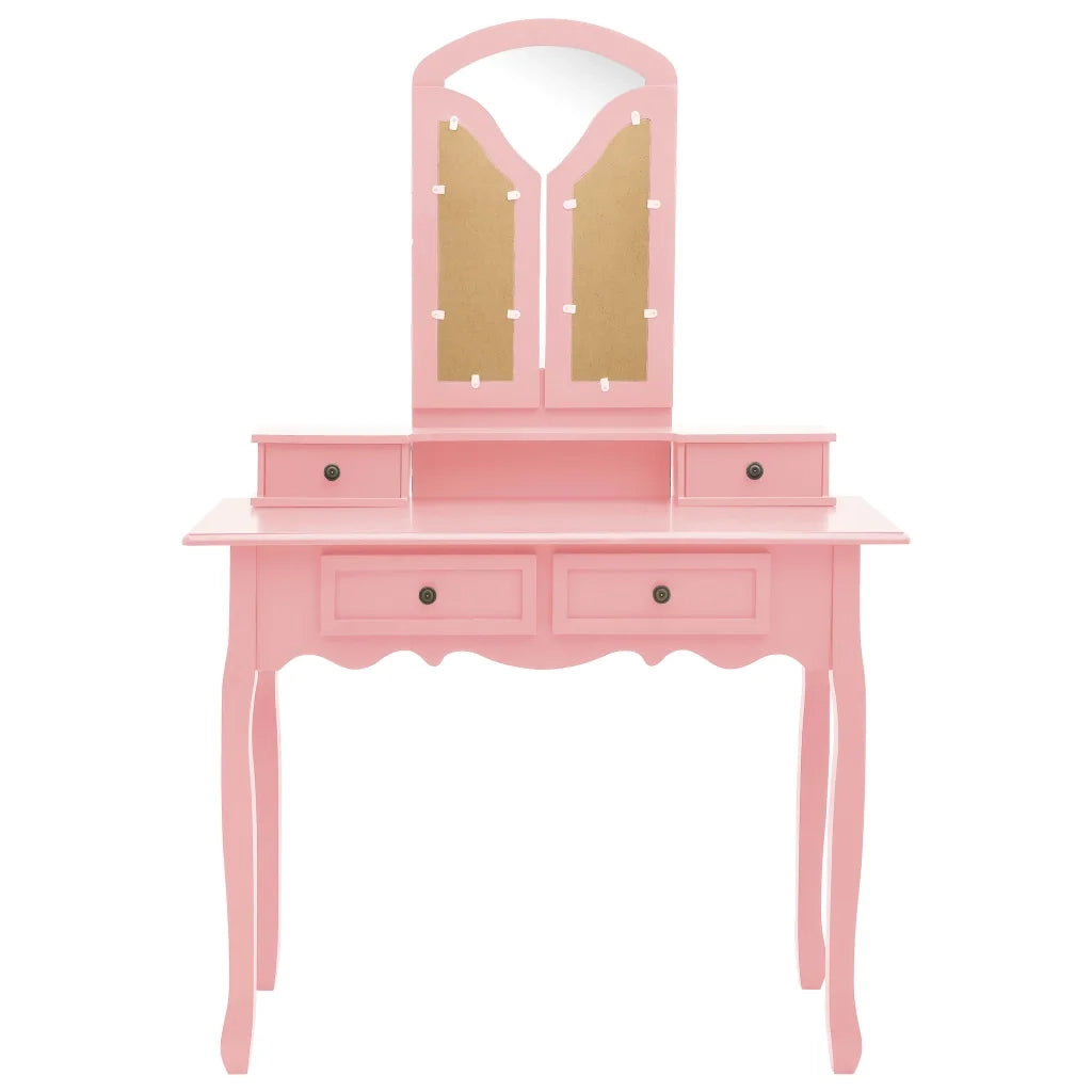 Tavolo da Trucco e Sgabello Rosa 100x40x146cm Legno Paulownia 289323