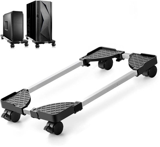 Supporto per Computer Portatile - CPU Stabilizzatore con Ruote - Gancio per Tornelli - Mobili - Stabilità - Rotazione 360 Gradi - Nero