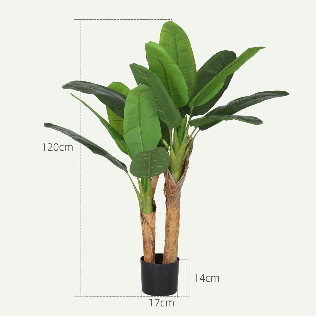 Pianta Artificiale di Banano Alta 120 cm con Vaso Incluso per Interni, Verde