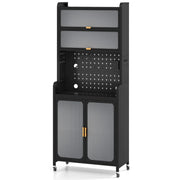 Mobile contenitore multifunzionale autoportante da 79 x 37 x 192 cm con moderno ripiano regolabile in metallo nero 20_0010250