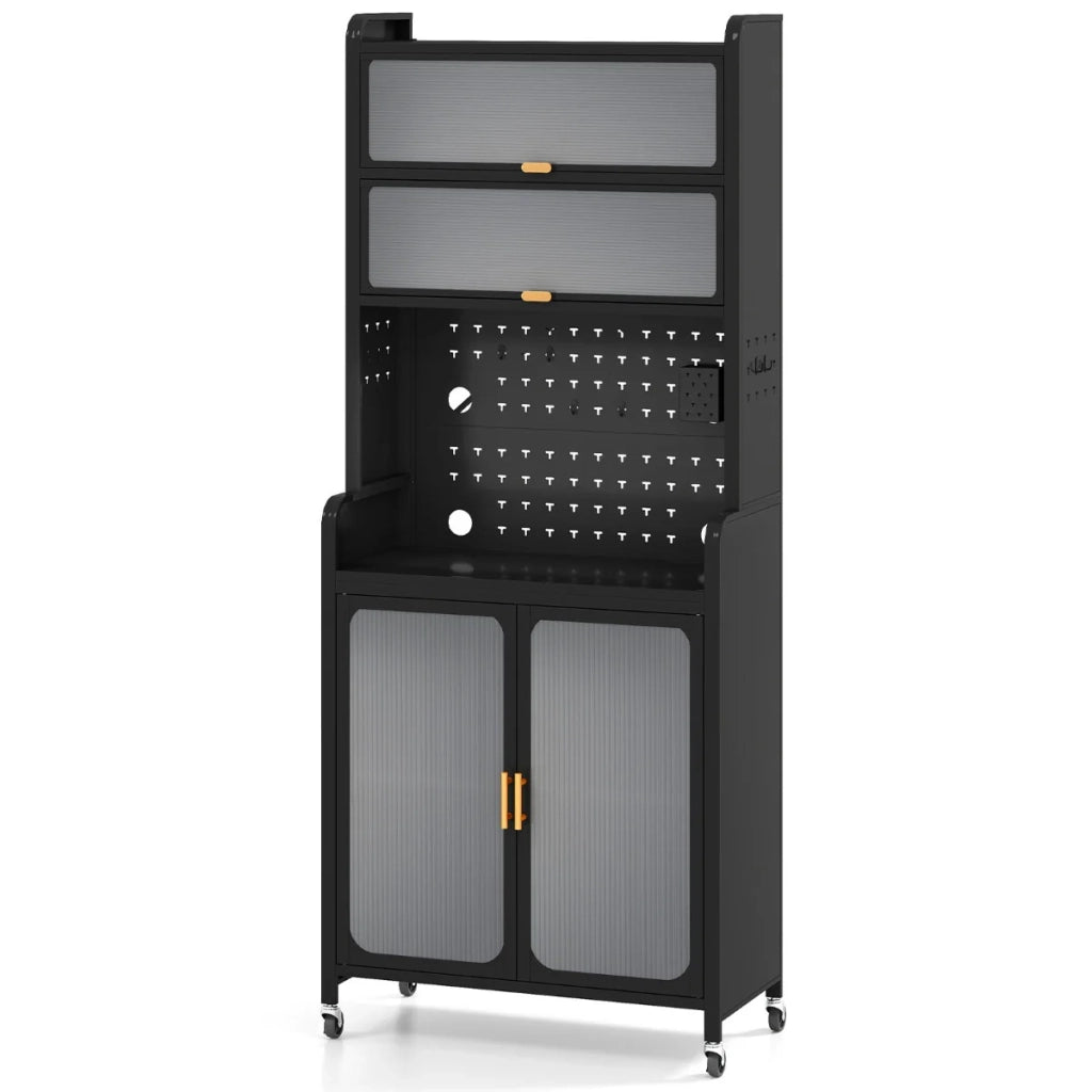 Mobile contenitore multifunzionale autoportante da 79 x 37 x 192 cm con moderno ripiano regolabile in metallo nero 20_0010250