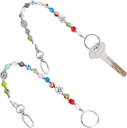 Sostituto di chiave con perle per donne, 27 cm - Organizzatore per chiavi e portafoglio con disegno a fiori