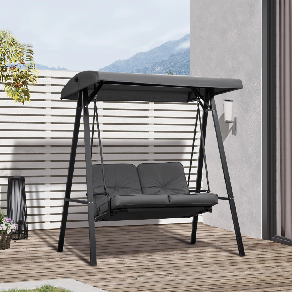 Dondolo 2 Posti per Giardino con Cuscini ¨C Zephmum ¨C Grigio, Acciaio, Poliestere, 144x117x173 cm