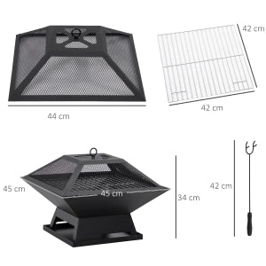 BRACIERE da giardino 45x45x34 cm Acciaio Nero per riscaldare e grigliare