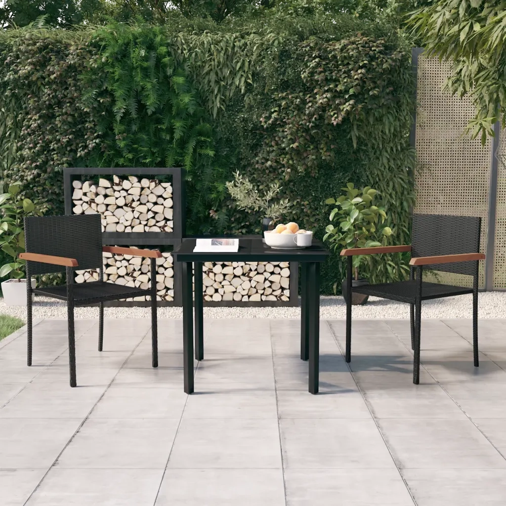 Set Mobili da Pranzo per Giardino 3 pz | Set Salotto da Giardino Nero