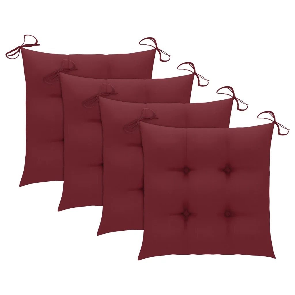 Sedie da Giardino con Cuscini Rosso Vino 4 pz Massello di Teak cod mxl 44901