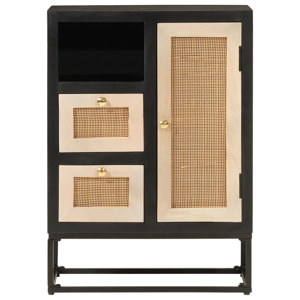 Credenza Nera 55x30x76 cm in Legno Massello di Mango e Ferro 372001
