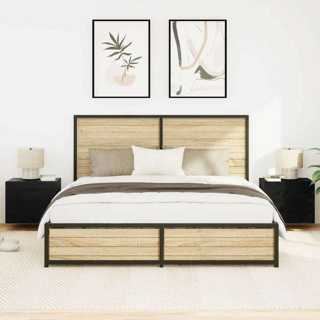 Set di 2 Comodini | Armadio da Notte | Mobiletto da notte con cassetto Rovere Nero 50 x 39 x 41 cm
