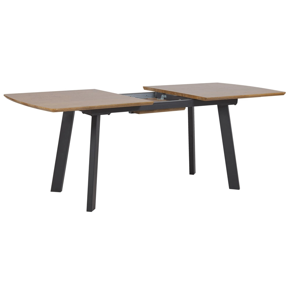 Tavolo da Pranzo Allungabile Piano in Legno Scuro e Gambe in Metallo Nero 160/200 cm