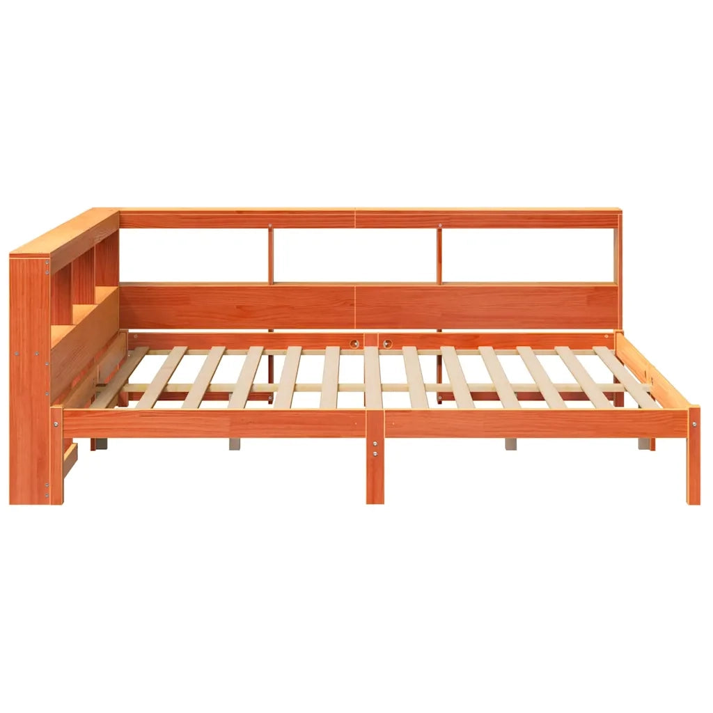 Letto Libreria senza Materasso-Struttura Letto con contenitore Marrone Cera 140x200 cm in Pino 162491