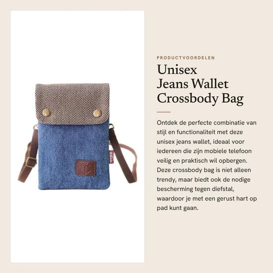 Borsa da Spalla Unisex Jeans - Borsa da Braccio - Custodia per Telefono - Antifurto - Portafoglio - Inclusa Cintura da Spalla - Borsa da Braccio
