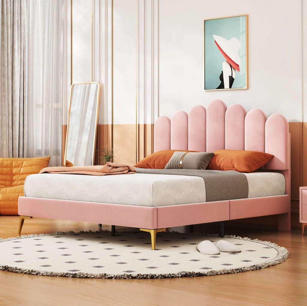 Letto imbottito 140x200 cm rosa con testiera regolabile